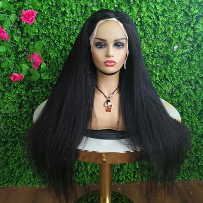 China Brazilian Yaki Kinky Straight Long Raw Lace Front Wig Yaki 30 Length 40 Cuticle Aligned Hair Lace Closure Wig For Black Women for sale