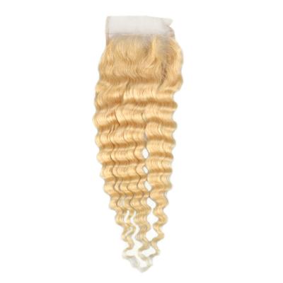 China Cheap 100% Virgin Hair Cuticle Aligned Hair Bundles With Closure Deep Wave Bundles With Closure 613 Closure for sale