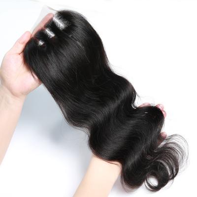 China High Quality Raw Peruvian Virgin Hair Lace Headband 4x4 Curl Hair Body Wave Closure Pretty Body Wave Closure for sale