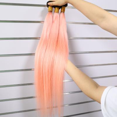 China Light Pink Silky Straight Wave Hair Weave Bundles Original Brazilian Remy Hair Ombre 1BPink Platinum Color Pink Hair Bundles for sale