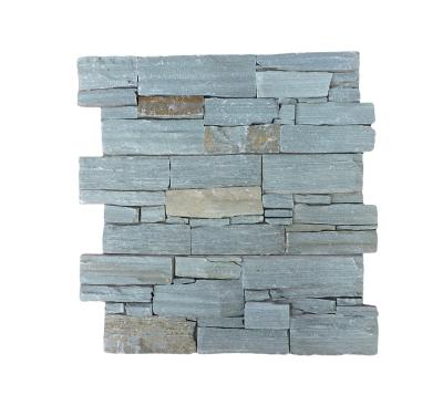 China Traditional Green Waves Cement Culture Stone Cement Slate Stone Wall Panel Back for sale