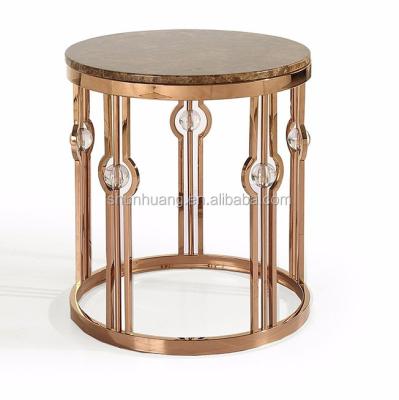 China Hot Easy To Clean Turned Metal Coffee Table With Stainless Steel Marble Top Side Table for sale