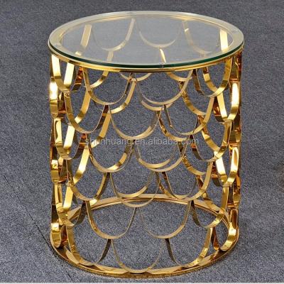 China Easy to clean tempered glass top stainless steel table metal coffee table home side furniture for sale