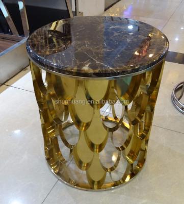 China Easy to clean small round side table stainless steel gold color coffee table marble side table for sale