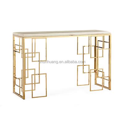 China (Other) hot sale furniture stainless steel table gold marble table adjustable elegant console table for sale