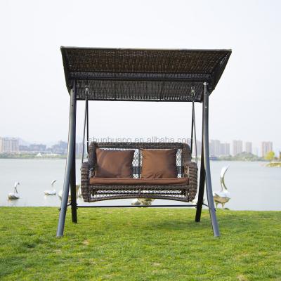 China Leisure Style New Arrival Metal Wicker Swing Chair 2 Hanging Seat For Adult Cushion With Canopy Outdoor Furniture for sale