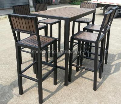 China Outdoor Water Proof Garden Bar Furniture Sets Plastic Wood Aluminum Bar Chair And Table for sale