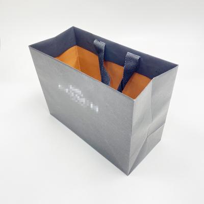 China Recyclable Paper Bag With Ribbon Handle For Food Shop Paper Shopping Bag White Paper Takeout Bag for sale