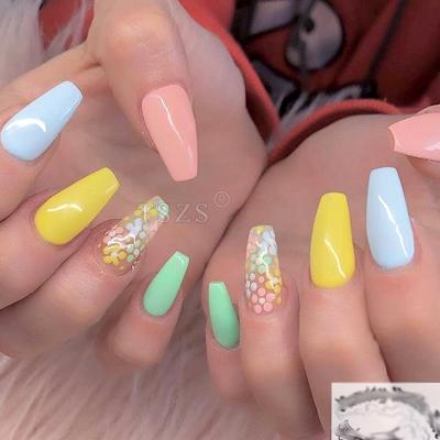 China Design TSZS Manufacture Fashionable Pre-designed Transparent Acrylic Coffin Nails Short 3D Nail Tips For Girls for sale