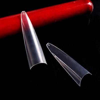 China TSZS 2020 New Design Pointed Transparent Cover Half Artificial Finger Nail Tips Long ABS Nail Stilettos for sale