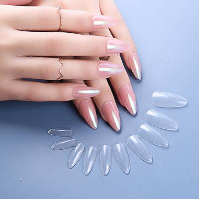 China Best Selling Design TSZS Long Almond False Nail Tips Transparent Full Cover Artificial Finger Nails Private Label 500pcs for sale