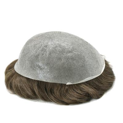 China 100% Indian Hair And Gray Hair Is Synthetic Toupee For Men Skin Men Hair Replacement System 0.04mm Transparent Ultra Thin Super Thin Poly All Men Wigs V-curl for sale