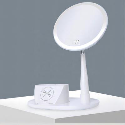 China 2022 Lit Smart Led Mirror Light Round Touch Screen 360 Degree Rotation Desktop Cosmetic Makeup Table Set With Mirror for sale