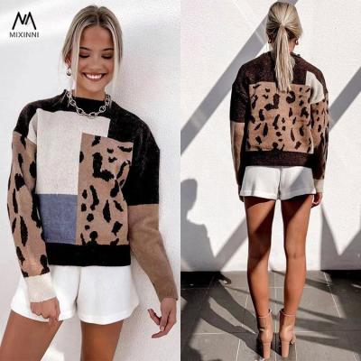 China MXN SF1128 Leopard print turtle neck breathable women sweater, pullover knit sweater for women, long sleeve plus size women sweater for sale