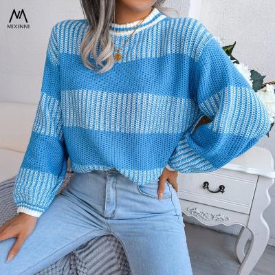 China Breathable MXN 3001 Autumn Winter Color Women Casual Tops, Striped Long Sleeve Knitted Women's Sweater, Fashion Casual Sweater For Women for sale