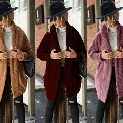 China MXN 22002 New fleece plush women's breathable double-sided coat, loose solid color cardigan women, long lapel plush sweater coat for women for sale