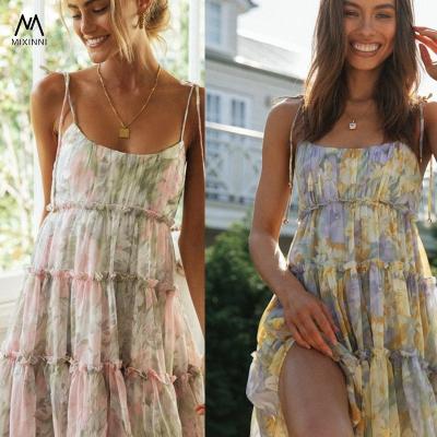 China MXN 907 fashion ladies summer beach breathable dress, high quality print lace up women dress, elegant casual wear women for sale