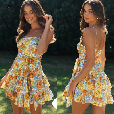 China MXN breathable European and American women's printed dress 1370 the new, halter posed casual dresses, elegant summer beach dress for sale