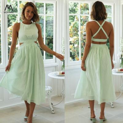 China 1573 MXN Anti-wrinkle Summer Fashion Women's Dresses/New Fashion Sleeveless Casual Dresses/Elastic Belt Cross Back Long Beach Dress for sale