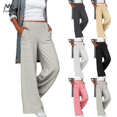 China MXN Viable YY3525 plus size women casual dress pants, solid color elastic waist pants for women, loose wide-leg women's pants trousers for sale