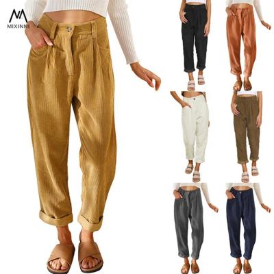 China MXN YY3523 New High Waist Viable Casual Women's Pants, Solid Color Corduroy Loose Straight Pants For Women Plus Size Women's Pants for sale