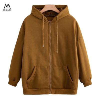 China MXN 1260 fashion zipper tops women's hoodies, newest size loose hooded women, big cardigan pocket sweater women jacket for sale