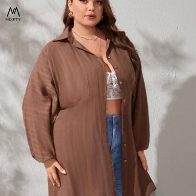 China MXN 1194 Fashion Anti Shrink Custom Women's Blouses And Shirts, New Solid Color Plus Size Women's Tops, Long Lapel Casual Cardigan Office Shirt for sale