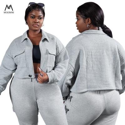 China MXN viable 1319 European and American plus size pants, women's lapel patch pocket short top coat, plus size 2 pieces set women for sale