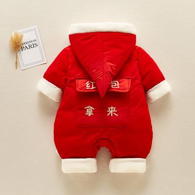 China Factory Price Polyester/Cotton Factory Price Baby Newborn Red Suit Hooded Sweatshirt Winter Outwear Overalls Thicken Romper Clothing for sale