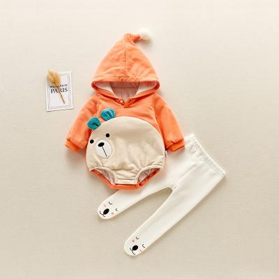 China Polyester / Cotton Baby Winter Newborn Hoodie Clothes Babies Outfits Thickening New Winter Outwear Rompers 3M-12m Clothing Set for sale