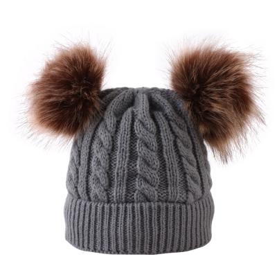 China Kids COMMON Winter Pompom Warm Hat Knitted Ski Beanie Hat Double Pom Baby Hat For Boys Girls 6-36months for sale