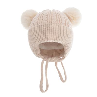 China COMMON Fall and Winter Baby or Boy Earflap Hat Fur Pom Pom Toddler Thickened Warm Knit Hat for sale