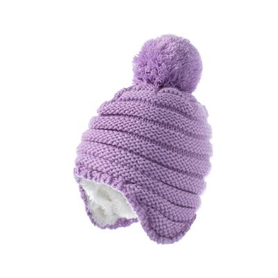 China JOINT Baby Kids Winter Earflap Warm Fleece Lind Knit Hat For Boys Girls Toddler 0-3 Years Old for sale