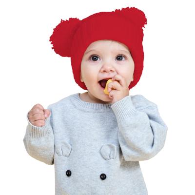 China Toddler Infant Warm Pure Color Winter Beanie Hat Wholesale COMMON Pom Pom Kids Baby Knitted Hat for sale