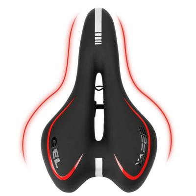 China Soft Waterproof Shock Absorption Comfort Bicycle Saddle Silica Gel PU Cycling Parts Riding Cushion Racing Bike Saddle Seat With Reflective Stripe for sale