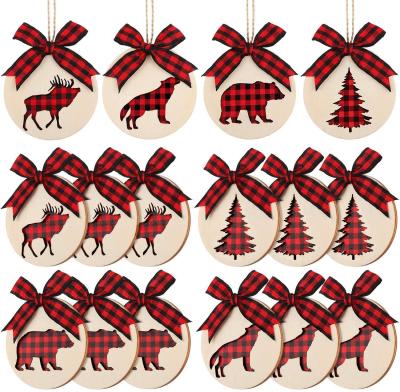 China Decoration Wooden Christmas Decorating Christmas Tree On Wooden Slice Circular Wood Hanging Slice, 12pcs Set 4 Kinds Of Style for sale