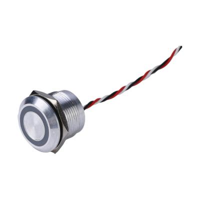 China Stainless Steel Chamfer Head 2A 5V 12V 24V Waterproof Piezo Switch 19mm Ring Illuminated Touch Push Button with 300mm Wire for sale