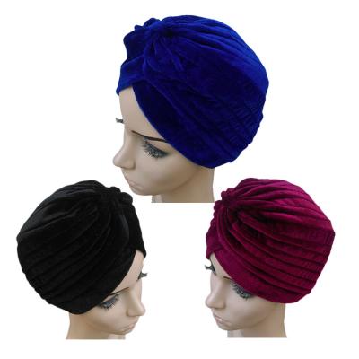 China Online Wholesale Comfortable Comfort Velvet Turban Hats Simply Color Muslim Ladies Wrap Head Band Hijab Hat for sale