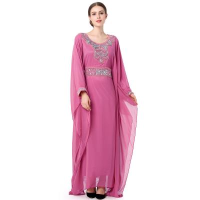 China Dubai Muslim Women's Dress Quality Abaya European Kaftan Exclusive Islamic Chiffon Cardigan Fashion Kimono With Diamond Hand Made for sale