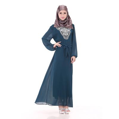 China Double Layer Chiffon Maxi Dress Abaya Dubai Style Muslim Women's Dress Long Sheath Long Muslim Women Maxi Dress for sale