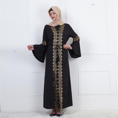 China Wholesale Islamic Clothing Polyester/Spandex Blend 2019 Women Front Abaya Muslim Kimono Dress Fashionable Embroidery Open Long Sleeve for sale