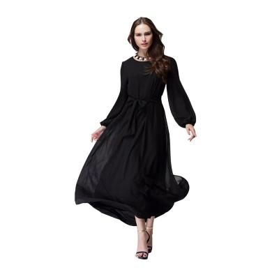 China Beautiful Design Casual Europe Style Muslim Maxi Dresses Plain Color Elegant Long Sleeve Abaya for sale