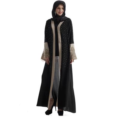 China Turkey Open Front Abaya Women Casual Style Long Black Maxi Dresses With Rhinestone Sleeve for sale