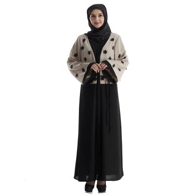 China Nida Maxi Dress For Muslim Women Long Sleeve Front Open Abaya With Flower Casual Decoration for sale