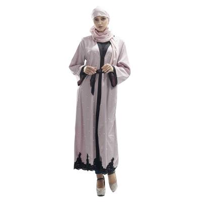 China High Quality Sleeves Front Open Muslim Abaya With Pearl&Blet Hand Made - Wholesale Islamic Clothing 2018 Long Sleeves for sale