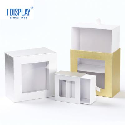 China Wholesale Recycled Materials Factory Perfume Facncy Paper Sliding Gift Box With PVC Window Drawer Gift Box Cosmetic Packaging for sale