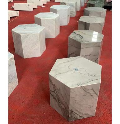 China 2021 Hotsale Modern Stone Furniture Home Hexagon Form Travertine Natural Marble Pedestal for sale