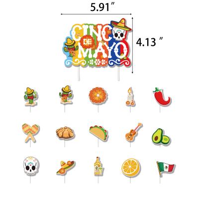 China Mexican Chili Insert Paper Party Supplies Cactus Cake Topper Cinco De Mayo Hat Cupcake Topper Straw Fiesta Theme Party Decoration for sale