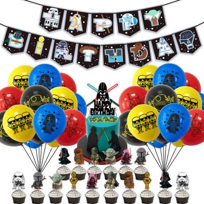 China Party Deco Star Wars Theme Party Decorations Set Star Wars Happy Birthday Banner Flags Latex Balloons Cupcake Toppers For Party Supplies for sale