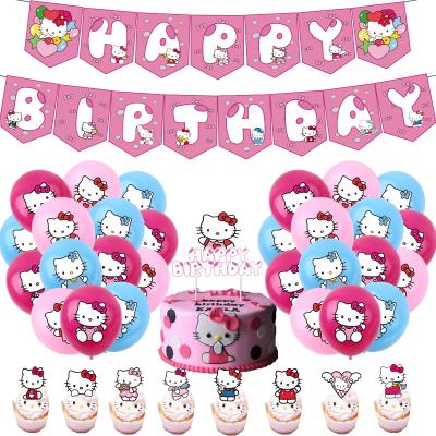 China Hello Kitty Themed Balloon Banner Party Decorations Sets Hello Kitty Birthday Banners Flags Balloons Cupcake Toppers Pink Girls Party Supplies for sale